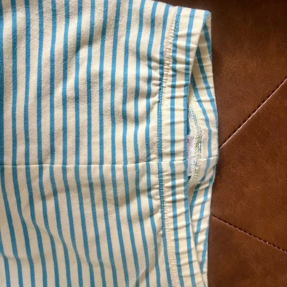 Hanna Andersson Blue and Cream Leggings with Stripes Size 12-18 Months